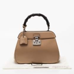 Pre Owned Gucci Beige Leather Lady Lock Bamboo Top Handle Bag