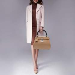 Pre Owned Gucci Beige Leather Lady Lock Bamboo Top Handle Bag