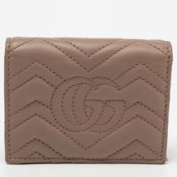 Gucci Dusty Pink Matelassé Leather GG Marmont Card Case