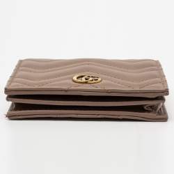 Gucci Dusty Pink Matelassé Leather GG Marmont Card Case