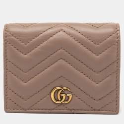 Gucci Dusty Pink Matelassé Leather GG Marmont Card Case