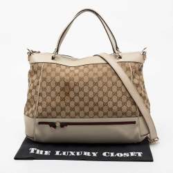 Pre Owned Gucci Beige/Off White GG Canvas and Leather Large Mayfair Bow Satchel