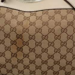 Pre Owned Gucci Beige/Off White GG Canvas and Leather Large Mayfair Bow Satchel