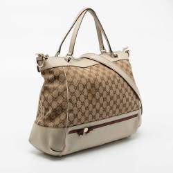 Pre Owned Gucci Beige/Off White GG Canvas and Leather Large Mayfair Bow Satchel