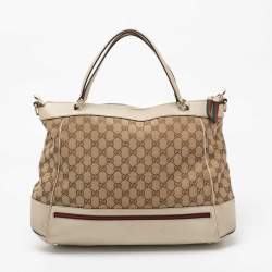 Pre Owned Gucci Beige/Off White GG Canvas and Leather Large Mayfair Bow Satchel