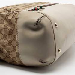 Pre Owned Gucci Beige/Off White GG Canvas and Leather Large Mayfair Bow Satchel
