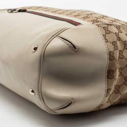 Pre Owned Gucci Beige/Off White GG Canvas and Leather Large Mayfair Bow Satchel