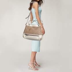 Pre Owned Gucci Beige/Off White GG Canvas and Leather Large Mayfair Bow Satchel
