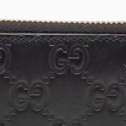 Pre Owned Gucci Black Guccissima Leather Zip Card Case
