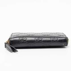 Pre Owned Gucci Black Guccissima Leather Zip Card Case