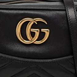 مملوكة مسبقًا Gucci Black Matelassé Leather Medium GG Marmont Camera Bag