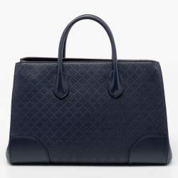 مملوكة مسبقًا Gucci Navy Blue Diamante Leather Top Zip Shopper Tote
