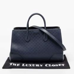 مملوكة مسبقًا Gucci Navy Blue Diamante Leather Top Zip Shopper Tote