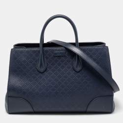 مملوكة مسبقًا Gucci Navy Blue Diamante Leather Top Zip Shopper Tote