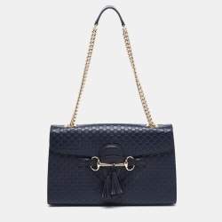 Gucci Navy Blue Microguccissima Leather Medium Emily Shoulder Bag