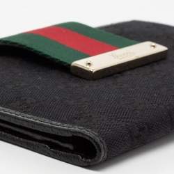 Pre Owned محفظة كونتينينتال غوتشي جلد وكانفاس جي جي أسود قلاب شريط ويب