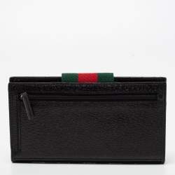 Pre Owned محفظة كونتينينتال غوتشي جلد وكانفاس جي جي أسود قلاب شريط ويب