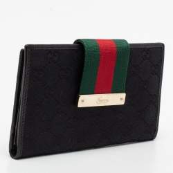 Pre Owned محفظة كونتينينتال غوتشي جلد وكانفاس جي جي أسود قلاب شريط ويب