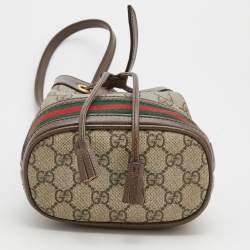 Pre Owned Gucci Beige/Taupe GG Supreme Canvas and Leather Web Ophidia Bucket Bag