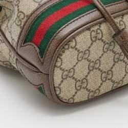 Pre Owned Gucci Beige/Taupe GG Supreme Canvas and Leather Web Ophidia Bucket Bag