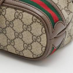 Pre Owned Gucci Beige/Taupe GG Supreme Canvas and Leather Web Ophidia Bucket Bag