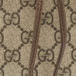 Pre Owned Gucci Beige/Taupe GG Supreme Canvas and Leather Web Ophidia Bucket Bag