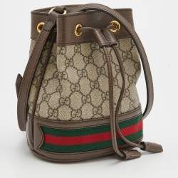Pre Owned Gucci Beige/Taupe GG Supreme Canvas and Leather Web Ophidia Bucket Bag
