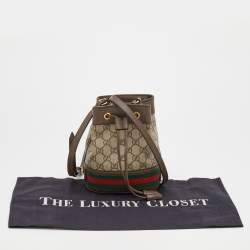 Pre Owned Gucci Beige/Taupe GG Supreme Canvas and Leather Web Ophidia Bucket Bag