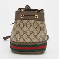 Pre Owned Gucci Beige/Taupe GG Supreme Canvas and Leather Web Ophidia Bucket Bag