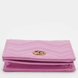 Gucci Pink Matelassé Leather GG Marmont Card Case