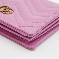 Gucci Pink Matelassé Leather GG Marmont Card Case