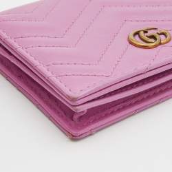 Gucci Pink Matelassé Leather GG Marmont Card Case