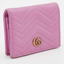 Gucci Pink Matelassé Leather GG Marmont Card Case
