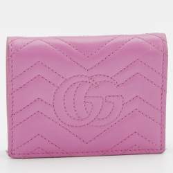 Gucci Pink Matelassé Leather GG Marmont Card Case