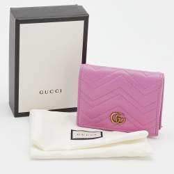 Gucci Pink Matelassé Leather GG Marmont Card Case
