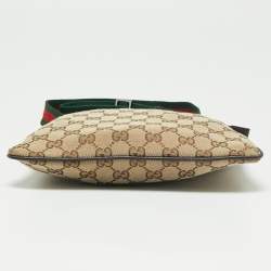 Pre Owned Gucci Beige GG Canvas And Leather Web Messenger Bag