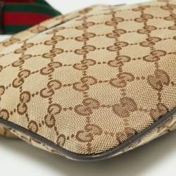 Pre Owned Gucci Beige GG Canvas And Leather Web Messenger Bag