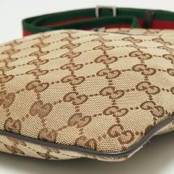 Pre Owned Gucci Beige GG Canvas And Leather Web Messenger Bag