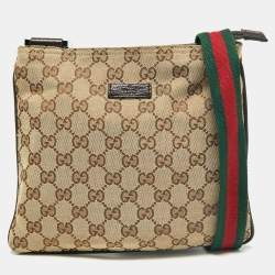 Pre Owned Gucci Beige GG Canvas And Leather Web Messenger Bag