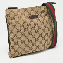 Pre Owned Gucci Beige GG Canvas And Leather Web Messenger Bag