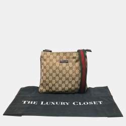 Pre Owned Gucci Beige GG Canvas And Leather Web Messenger Bag