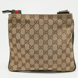 Pre Owned Gucci Beige GG Canvas And Leather Web Messenger Bag