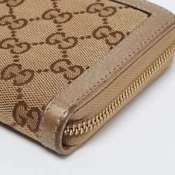 Pre Owned Gucci Beige/Gold GG Canvas and Leather Bamboo Tassel Zip Around Wallet