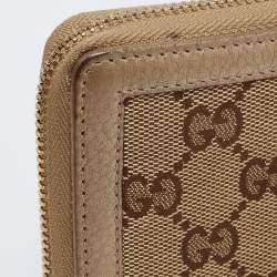 Pre Owned Gucci Beige/Gold GG Canvas and Leather Bamboo Tassel Zip Around Wallet