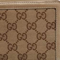 Pre Owned Gucci Beige/Gold GG Canvas and Leather Bamboo Tassel Zip Around Wallet
