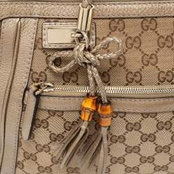 Pre Owned Gucci Beige/Gold GG Canvas and Leather Small Bella Tote