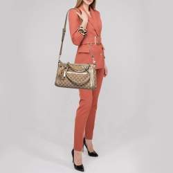 Pre Owned Gucci Beige/Gold GG Canvas and Leather Small Bella Tote