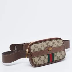 Pre Owned Gucci Beige/Brown GG Supreme Coated Canvas and Leather Ophidia Belt Bag