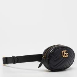 مملوكة مسبقًا حقيبة خصر غوتشي جي جي مارمونت جلد أسود مبطنن 