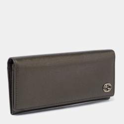 Gucci Dark Grey Leather GG Marmont Long Bifold Wallet